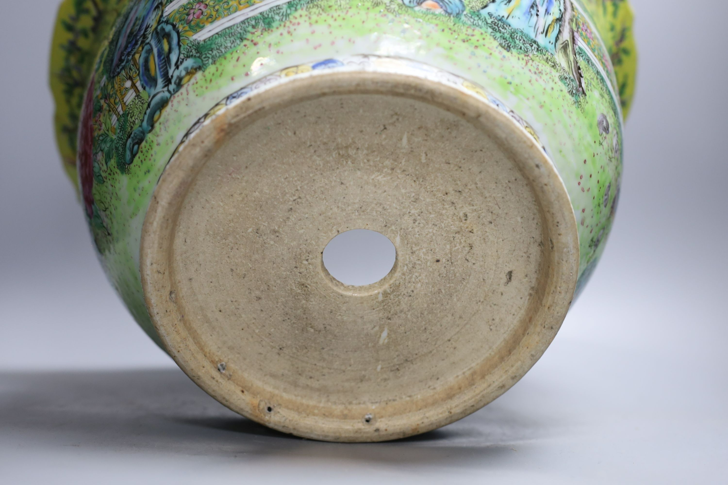 A Chinese yellow ground flower pot, early 20th century, 38cm diameter